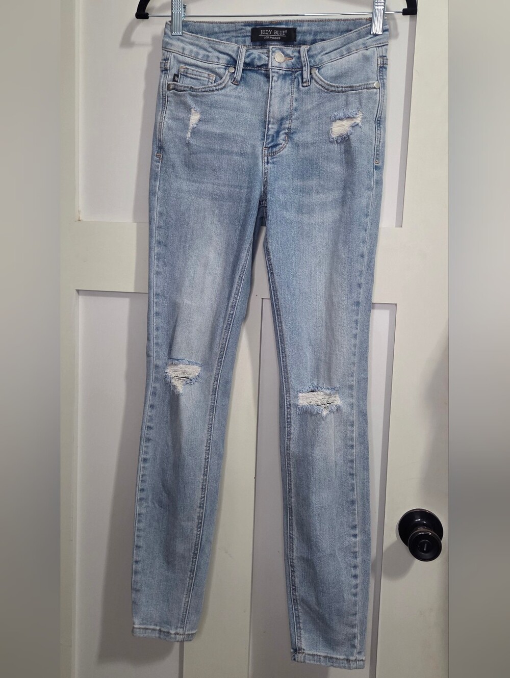 Judy Blue Light Wash Ripped Skinny Jeans - Light Blue